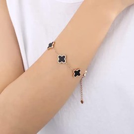 Four Leaf Clover Jewelry,3PcsTitanium Steel Necklace Earrings Bracelet Dainty Enamel Jewelry,Enamel Large Flower Gold Plated Station Chain Wrap Layer Clover Necklace,Women Necklace Bracelet Earrings