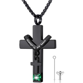 Birthstone Cross Urn Necklaces for Ashes Cremation Jewellery Urns for Human Ashes Memorial Urn Keepsake Pendant