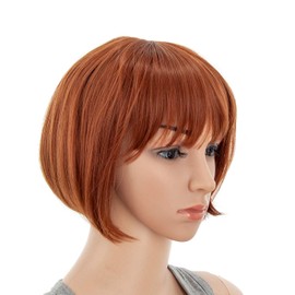 SWACC 10 Inch Short Straight Bob Wig with Bangs Synthetic Colorful Cosplay Daily Party Flapper Wig for Women and Kids with Wig Cap (Dark Copper Red)