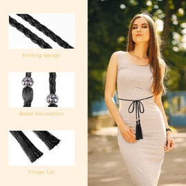 Giantree Tassel Braided Waist Belt for Women, Skinny Tassel Braided Bowknot Waist Rope Belt for Skirt Dress(Black)