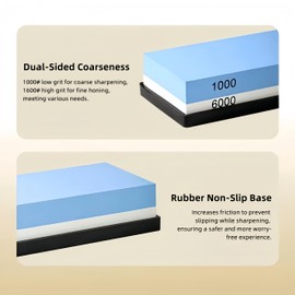 1000/6000 Grit Whetstone Knife Sharpening Stone, Bellairis Portable Knives Sharpener Waterstone with Non-Slip Rubber Base for Kitchen, Outdoor, Afilador de Cuchillos de Cocina