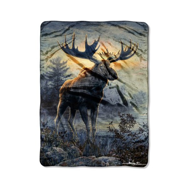 Hautman Brothers, Moose 60-Inch-by-80-Inch Raschel Blanket by The Northwest Company