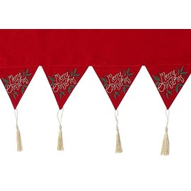 Yuletide Greeting Merry Christmas Embroidered Cotton Velvet Mantel Runner - 30cm x 180cm