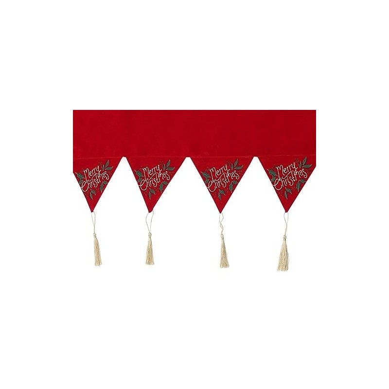 Yuletide Greeting Merry Christmas Embroidered Cotton Velvet Mantel Runner -