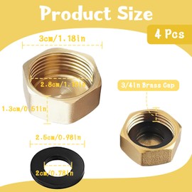 UTXN 4 Pieces Brass Caps 3/4 Inch Blanking Caps Radiator Valve Caps Radiator Caps Hose Caps Brass End Cap Female Thread End Cap with 4pcs Sealing Washer Blanking Cap for Washing Machine