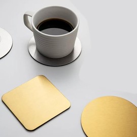 2Pcs Round Stainless Steel Cup Mats, 10cm Gold Stainless Steel Coasters, Heat Resistant Coasters for Tabletop Protection