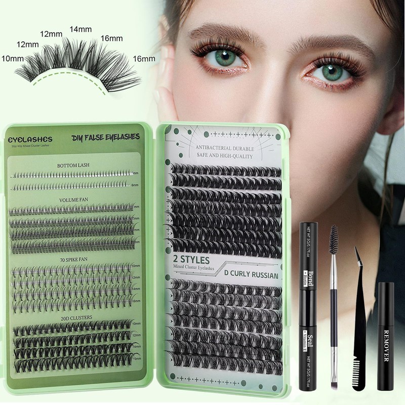 Individual Eyelashes Lash Clusters Kit 551 Pcs 10-16MM with Tweezer
