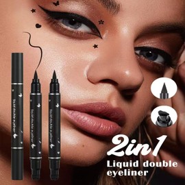 2 in 1 Double-Headed Eyeliner Stamp Winged,Waterproof and Smudge Proof, Perfect Wing Cat Eye Stamp, Long Lasting black Liquid eyeliner pencil, Easy Makeup Liquid Eye Liners For Women Star shaped # 04