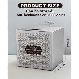 Money Saving Box, Unbreakable Piggy Bank for Adults Save $5,050 Metal Savings Box, 100 Day Money Saving Challenge Stainless Steel Box Must Break to Open (4.72 Inch)