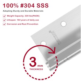2 Pack RONESS Stainless Steel Hinge, 4'' x 3'', Heavy Duty, Long-Lasting, Smooth and Quiet, Oil-Free Hinge, Oil Leak-Proof, Heavy Duty Door Hinges (Satin Brushed)
