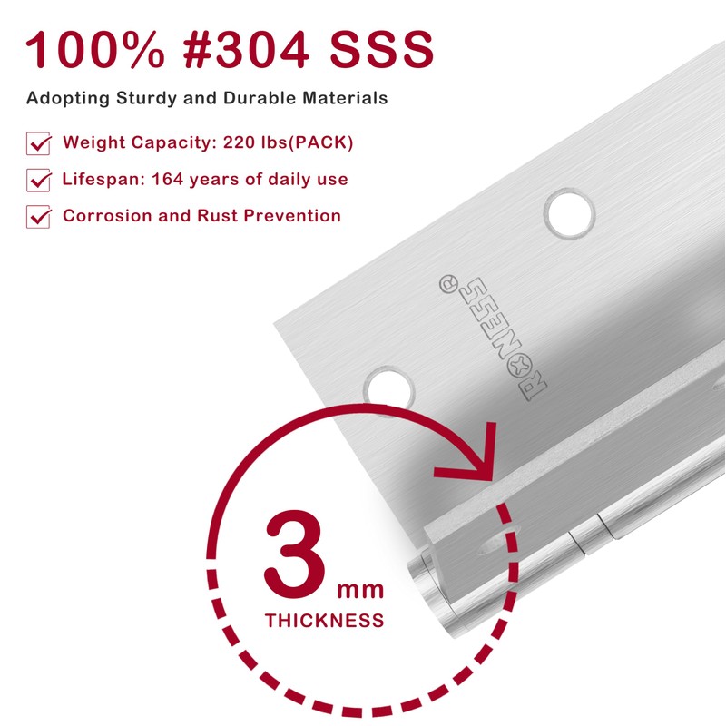 2 Pack RONESS Stainless Steel Hinge, 4'' x 3'', Heavy
