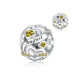 Alstiva 12 Months Birthstone Charm 925 Sterling Silver 5A Cubic Zirconia Charm Pendant for Bracelet Charm Bead Pendant for European Bracelets Necklaces Jewellery Gift for Women, Sterling Silver, Cubic