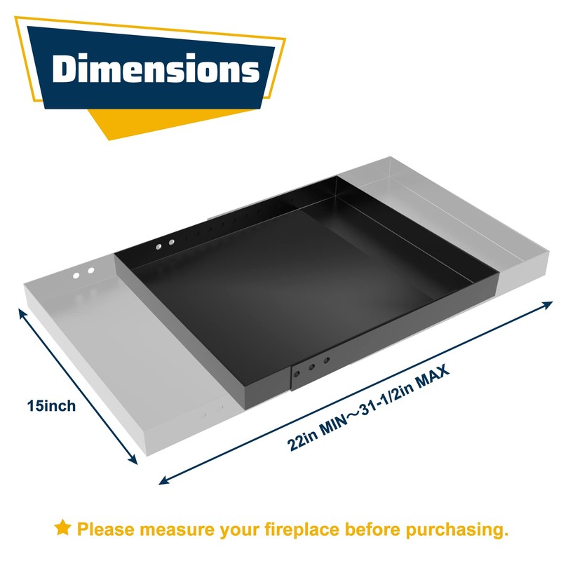 Pearwow Rectangle Fireplace Tray,Expandable Ash Pan for Collecting Ash,Galvanized Steel