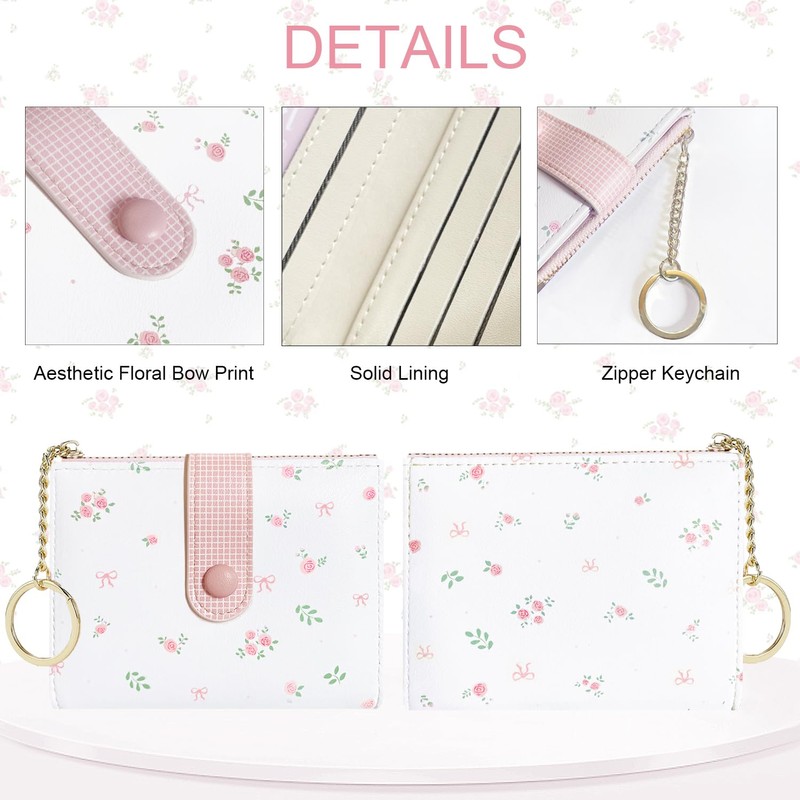 Modacarry Small Wallet Cute Floral Coquette Rose Prints Wallet with