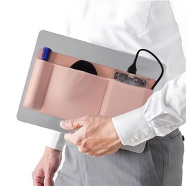 AMOZIFY 3-Pocket Stick-On Laptop Organizer – Adhesive Storage Pouch for MacBook – hard drive holder for laptop & Tech Organizer (Pink)