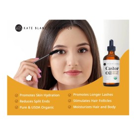 100% Pure Kate Blanc Cosmetics Organic Castor Oil (4oz). 100% Pure, Cold Pressed, Hexane F