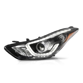 PIT66 LED DRL Projector Headlight Assembly Compatible with Hyundai Elantra 2014-2016 HY2502186, 92101-3Y510 Front Headlamp Clear Lens Black Housing Amber Reflector Driver Left Side