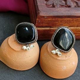 Efulgenz Oxidized Indian Earrings for Women Antique Statement Earrings Geometrical Pattern Stud Earrings Black Crystal Faux Pearl Charms Earrings Set Indian Oxidized Jewelry Stud Earrings Bohemian Boho Jewelry for Women
