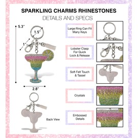 Aqua79 Tropical Cocktail Keychain - Colorful Sparkling Rhinestones Charm with Tassel, Fashionable Stylish Polyester PU Key Ring Bling Jewelry Accessory with Clasp For Key Chain, Bag, Purse & Backpack