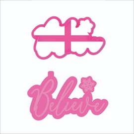 LissieLou Believe Cookie Cutter and Stamp Christmas Icing Stamp Fondant Embosser - Pink