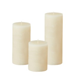 Simply Soson 3x4, 3x6, 3x8 inch Ivory Pillar Candles, Set of 3 Pillar Candles, Rustic Texture, Unscented Ivory Candles, Dripless Candles, Ideal as Wedding, Parties, Spa, Dinner, Home Decor, Church