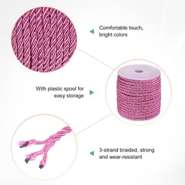 M METERXITY 22 Yards Twisted Rope Trim, 5mm/0.2" Dark Pink Soft Polyester Twisted Silk Rope Cord 3-Ply Decorative Cord for Gift Bag/DIY Crafts/Home Decor/Curtain Tieback