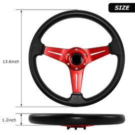 QYMOPAY Universal Racing Steering Wheel, 13.6 Inch 6 Bolt Anti-Slip Leather and Aluminum Gaming Steering Wheel with Horn Button for Racing/Car Sim Driving/JDM Sports Racing Steering Wheel