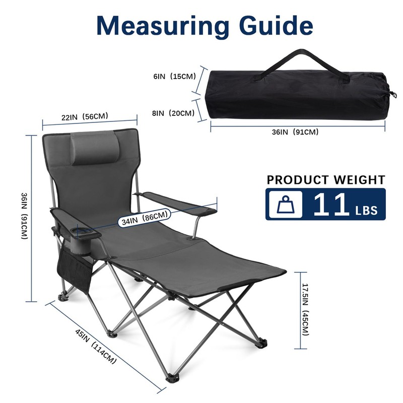 apollo walker Reclining Beach Chair, Adjustable 90-135° Backrest Camping Lounge
