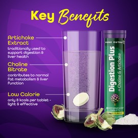 Digestion Plus Effervescent|with Artichoke Extract and Choline|20 Tablets per Tube| Citrus Flavour|from PureNutra