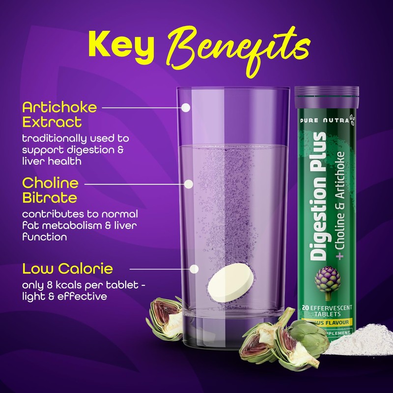 Digestion Plus Effervescent|with Artichoke Extract and Choline|20 Tablets per Tube|