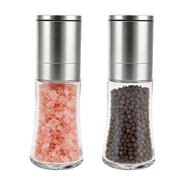 Salt and Pepper Grinder Set of 2, Manual Grinder with Adjustable Coarse and Fine Salt Settings, Durable Stainless Steel Grinder (Spices Free)
