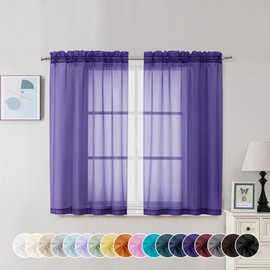 Chyhomenyc - Cortinas transparentes moradas de 45 pulgadas de largo, 2 paneles, cortinas cortas de gasa con bolsillo para barra de filtrar la luz, para sala de estar, recámara, ventanas pequeñas, 42
