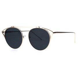 Bridgeless Top Flat Bridge Unique Retro Design Metal Horn Rim Sunglasses Gold Black