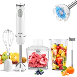 Immersion Blender Handheld, 800W Scratch Resistant Hand Blender, Abuler 5 in 1 Emulsifier Blender Mixer, BPA-Free 12 Speed Stick Blender, Beaker, Chopper, Whisk, Frother, for Soup, Sauce(White)