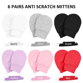 Newborn Baby Mittens Anti-Scratch Mittens For Baby Boys Girls Cotton Breathable No Scratching Gloves 6 Pairs (6Pairs-D)