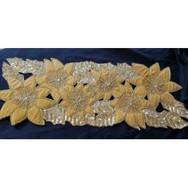 Tahari HOLIDAY Beaded Table Runner Gold Poinsettia Tahari  13 x 36