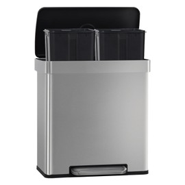 FDW 16 Gallon / 60 L Garbage Can Kitchen Trash Can with Lid for Office Bedroom Bathroom Step Trash Bin Fingerprint-Proof Brushed Stainless Steel 16 Gallon / 60 Liter