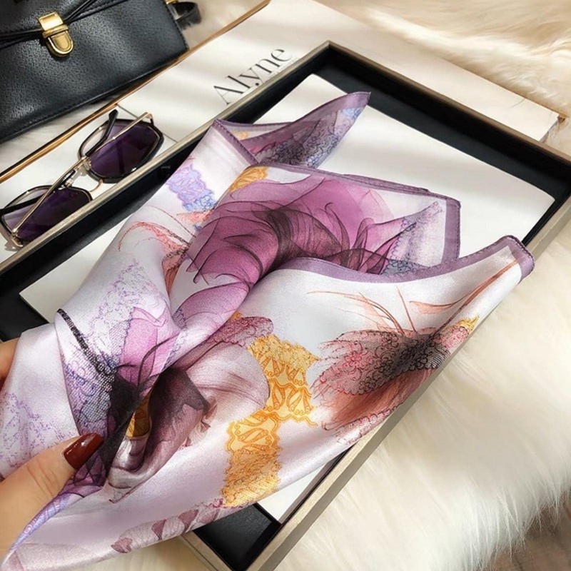 PoeticEHome 100% Mulberry Silk Neck Scarf 21"x21" Small Square Scarfs