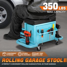 DNA MOTORING 3-Drawer Tool Chest Rolling Mechanic Seat with Tool Trays,350lbs Max Weight Capacity, Tiffany Blue, TOOLS-00261-TB SKU: TOOLS-00261-TB