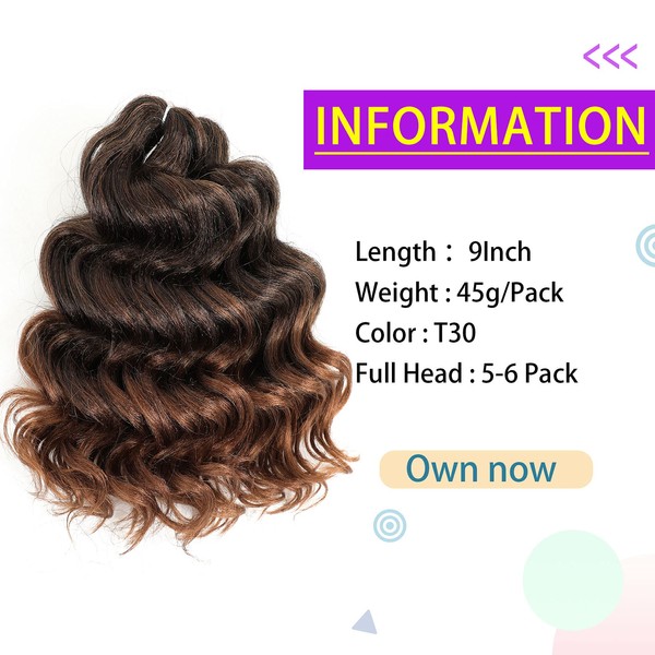 Ocean Wave Crochet Hair Deep Wave Crochet Hair for Black Women Ocean Wave Braids Hair Synthetic Crochet Braiding Hair Extensions 8 Packs (9 Inch (Pack of 8), T30)