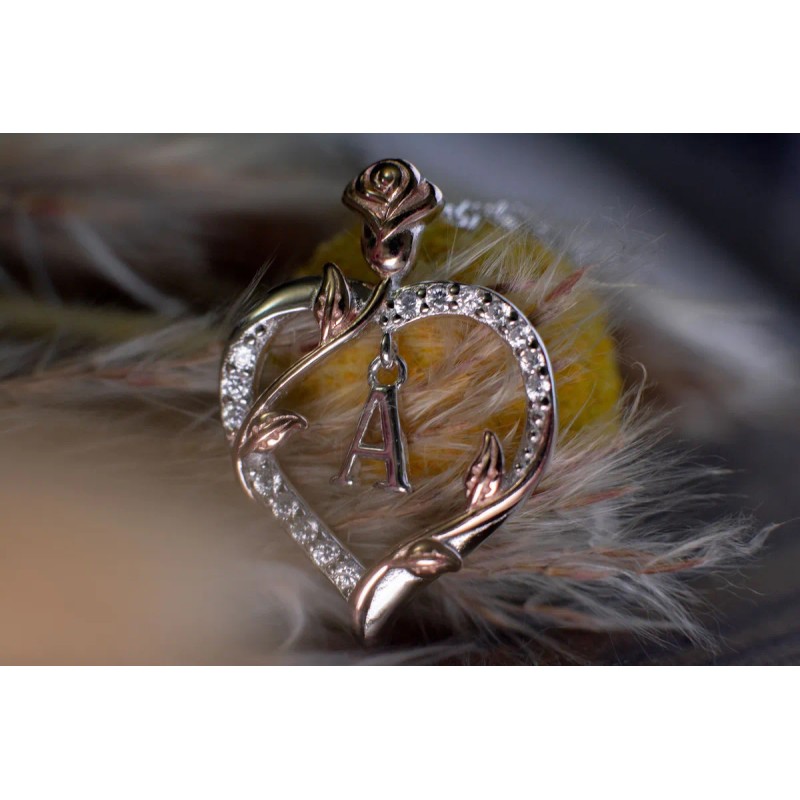 Cadena Dije Inicial Plata Chapado Oro14 Corazón Collar Letra