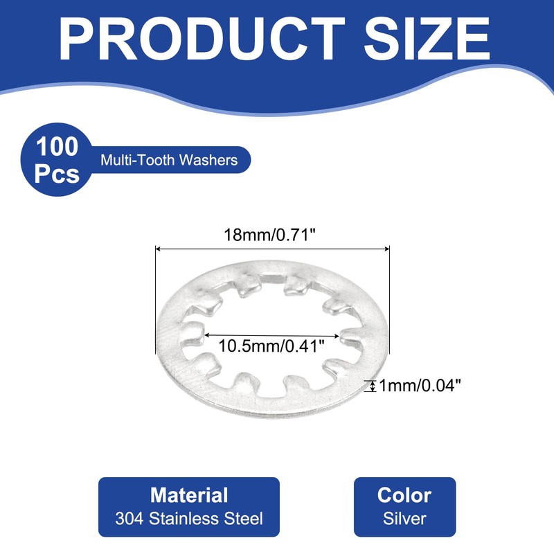 PATIKIL M10 Internal Tooth Lock Washers, 100Pcs 304 Stainless Steel