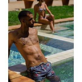 maamgic Mens Short 80s 90s Vintage Swim Trunks with Mesh Lining Quick Dry Bathing Suit Board Shorts Floral Dark Gray Medium