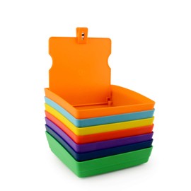 Largest Size Dental Lab Working Pan, 7pk Dental Lab Work Case with 7 Assorted Colors, Plastic Pans with Matching Clip/Flap/Pinboard for Holding Notes & Job Cards, Great Pans to Organize Your Labratory