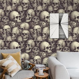 COKCOKR Skull Peel and Stick Wallpaper,17.71" x 118.1"Thicken Vintage Skull Wallpaper Removable Self-Adhesive Contact Paper for Living Room Bedroom Washroom Cabinet