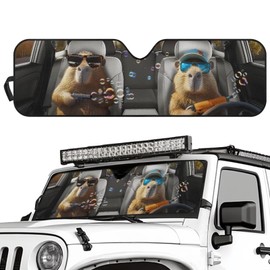 TSVAGA Auto Sun Shades Front Windshield Funny Capybara Car Sun Protector for 2007-2018 Jeep Wrangler JK JKU & 1997-2006 Jeep Wrangler TJ LJ