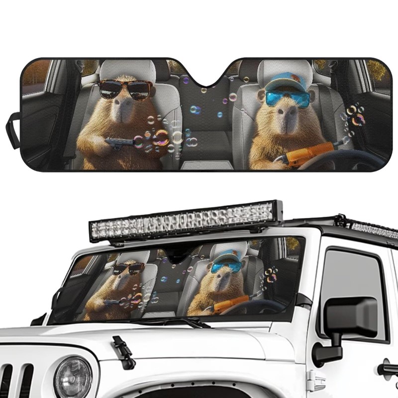 TSVAGA Auto Sun Shades Front Windshield Funny Capybara Car Sun