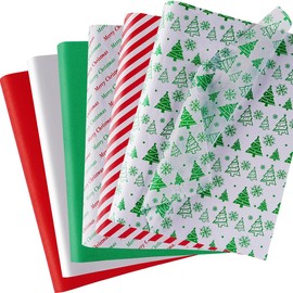 Christmas Tissue Paper, 120 Sheets 14 x 20” White Red and Green Tissue Paper Bulk for Gift Bags, Gift Wrapping Tissue for Xmas Winter Holiday Crafts Party Decor, Red Stripe Christmas Tree Designs