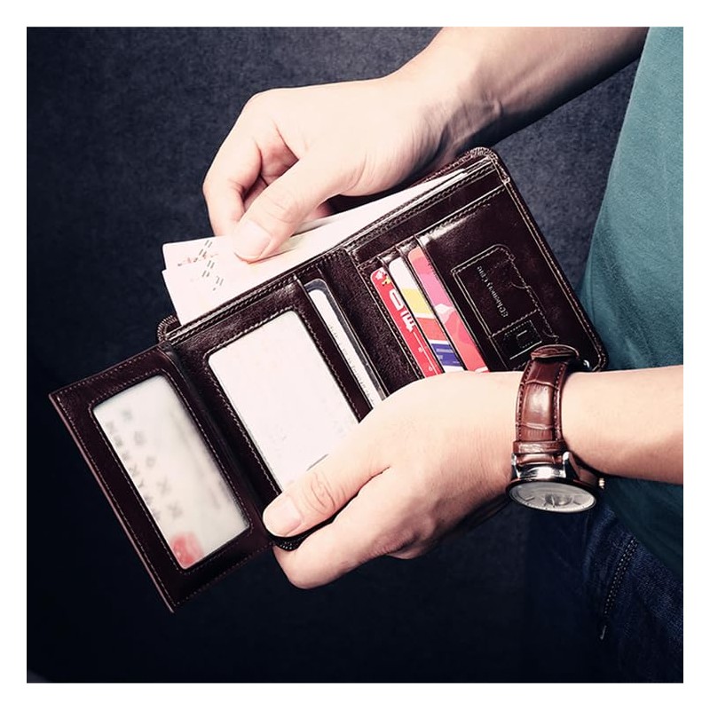 MANBANG Luxury Men Wallet Genuine Cow Leather Male RFID Trifold