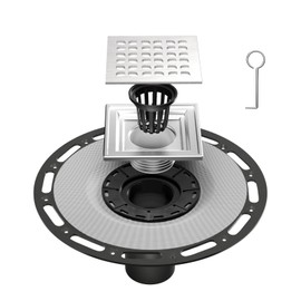 Fibetter 4 Inch Square Shower Drain Brushed with PVC Bonding Flange, Bonding Drain Shower Flange Kit 304 Stainless Steel Drain Grate for Low Profile Tiles, CUPC Certified